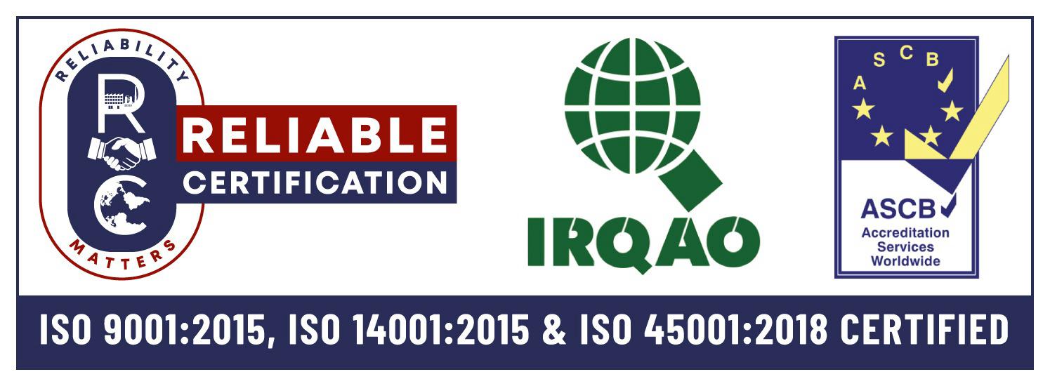 ISO 9001:2015, ISO 14001:2015 and ISO 45001:2018 Certified
